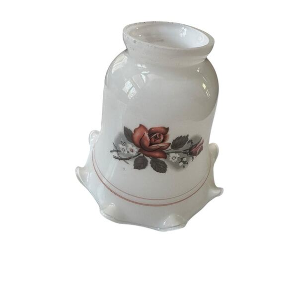 VTG 1980s Luster Milk Glass Ceiling Fan Globe Rose 3 Piece Set Floral Cottage - Picture 4 of 13